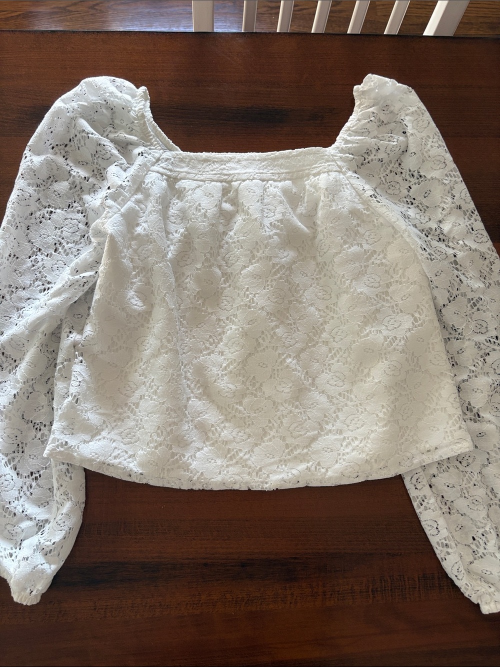 Abercrombie & Fitch White Lace Square-Neck Puff Sleeve Blouse